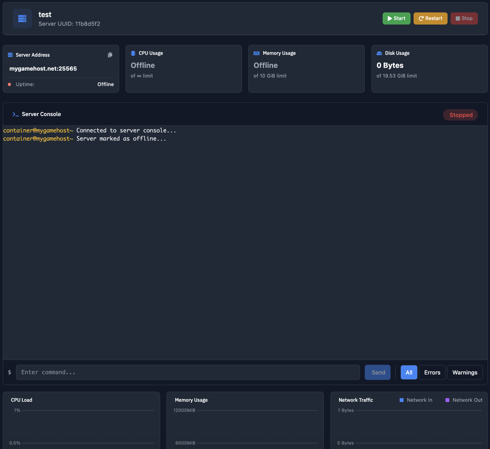 Convenient game server control panel