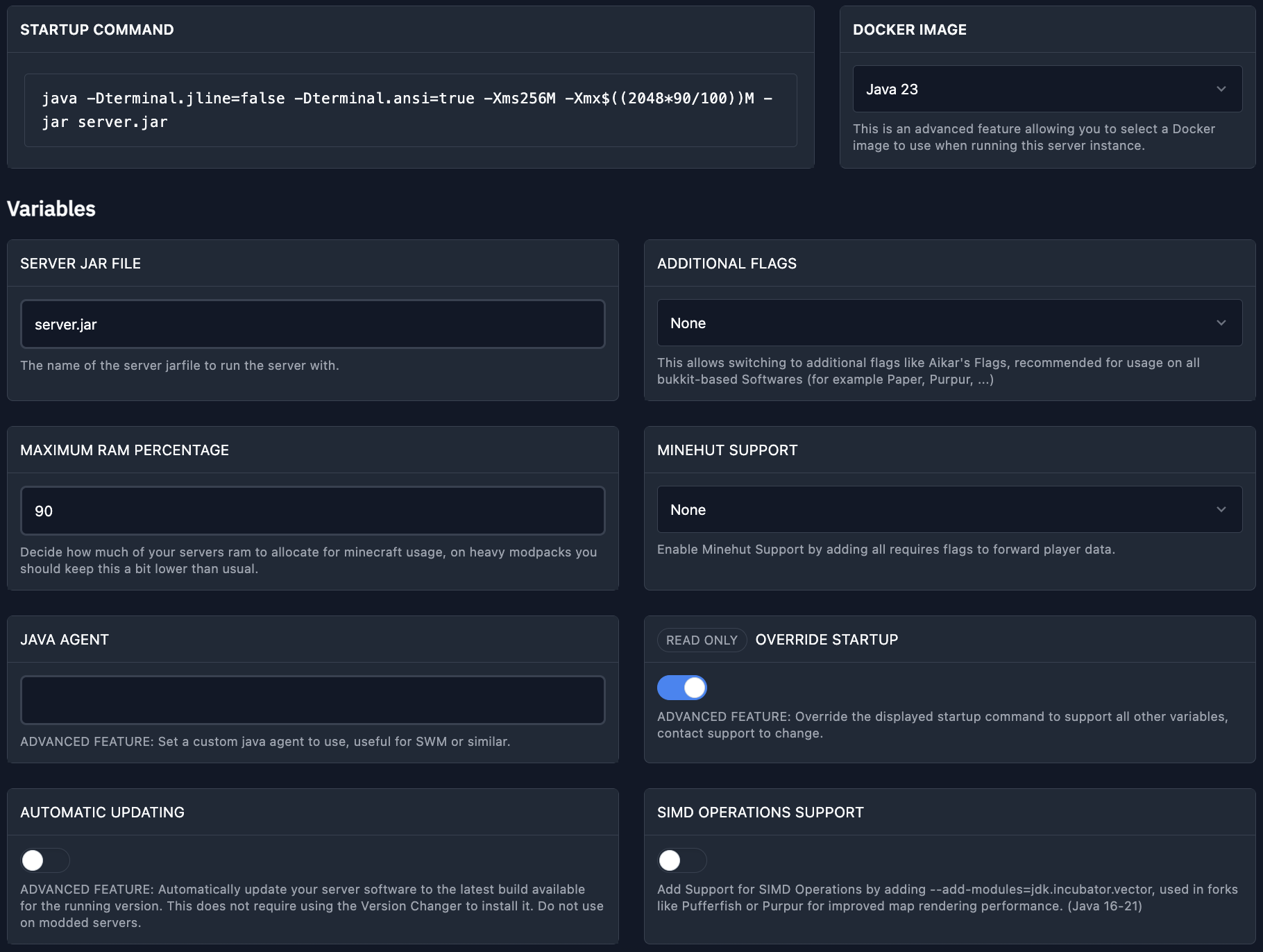 Flexible Startup Parameters